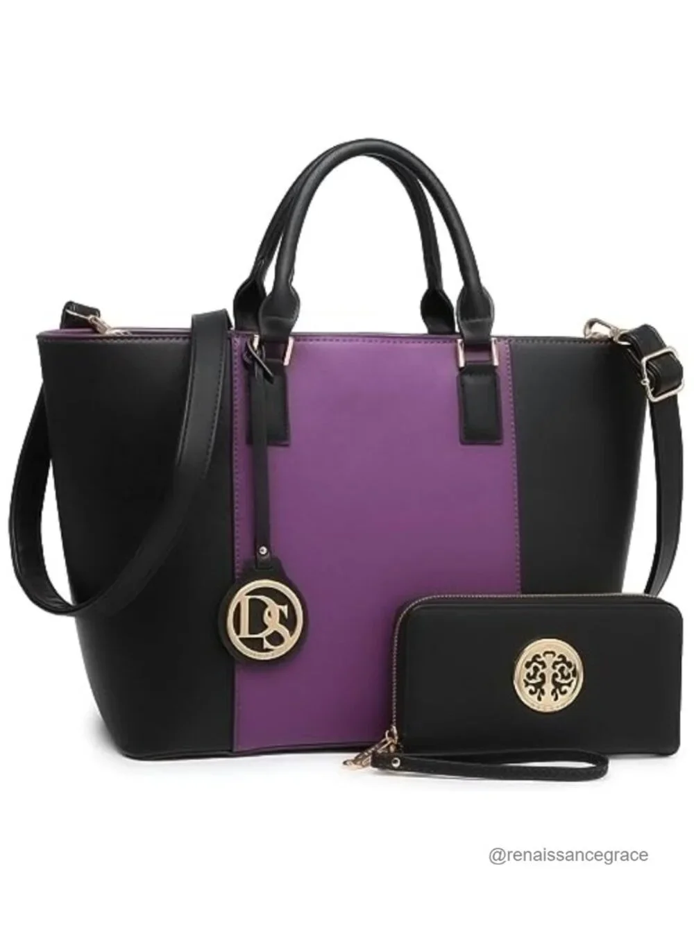 Vegan Leather Large Satchel Handbag Tote with Matching Wallet